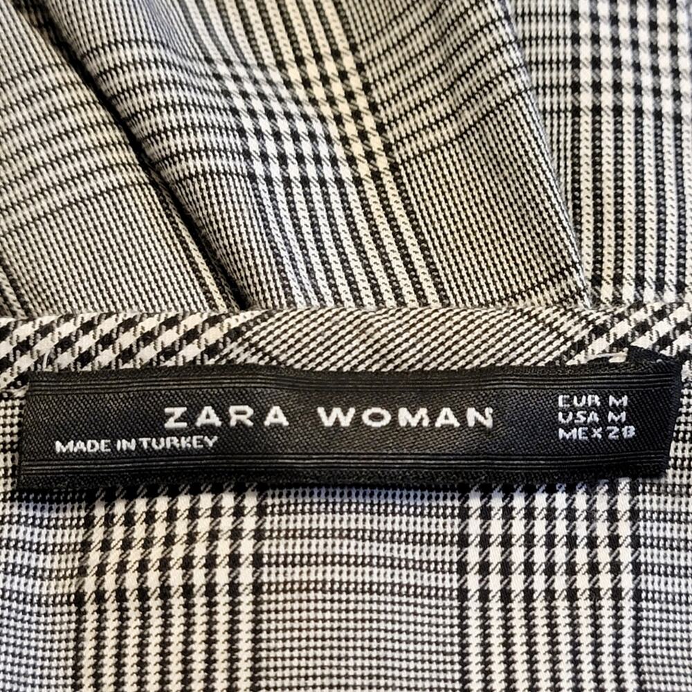 ZARA WOMAN Plaid Bell Sleeve Black and White Cotton Blend Top Size M - Picture 10 of 13